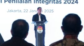 Menteri Pertanian, Andi Amran Sulaiman saat menjadi pembicara pada peluncuran hasil survei integritas KPK 2024 di Jakarta, Rabu, 22 Januari 2025. (Dok. Kementan)