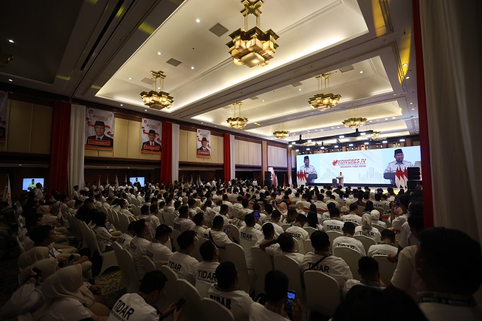 Presiden RI Prabowo Subianto Di hadapan para kader organisasi sayap Partai Gerindra. (Dok. Tim Media Prabowo)